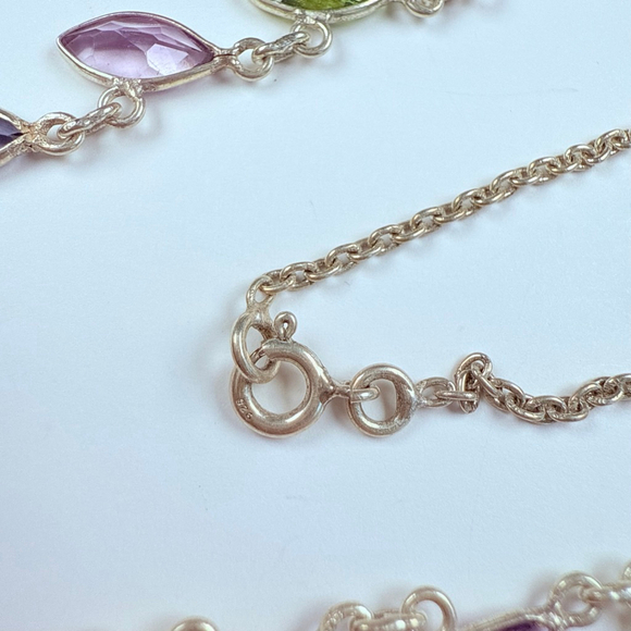 4.8 TCW Multi Gemstone Amethyst Garnet Sterling Silver 925 Tear Drop Necklace - Picture 5 of 7